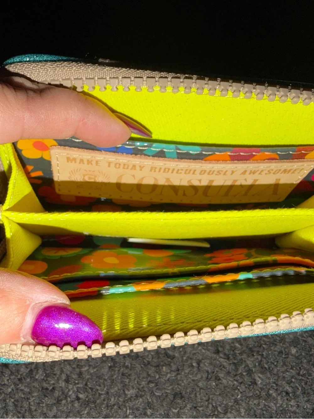 Consuela Teal Glitter Zippy Wallet New without Tags